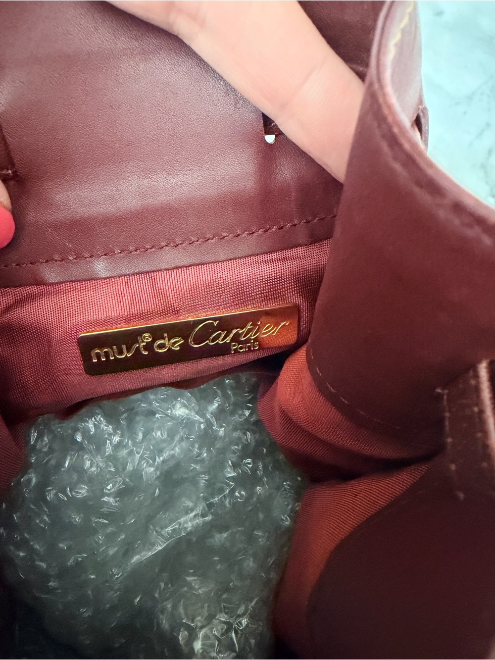 MUST DE CARTIER 2C Logo Drawstring Shoulder Bag Leather - Picture 5 of 6